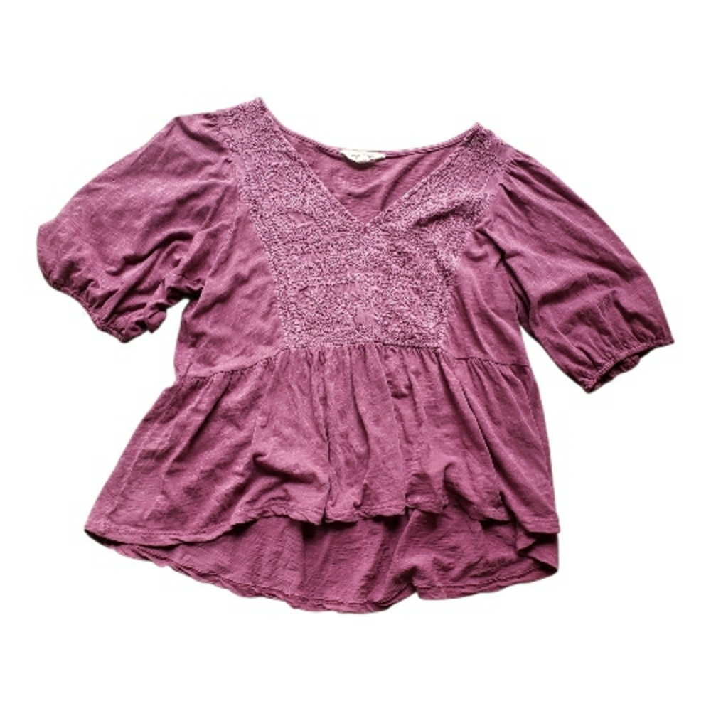 Lucky Brand Women's Light Cranberry Peasant Style Bohemian Look Blouse.
